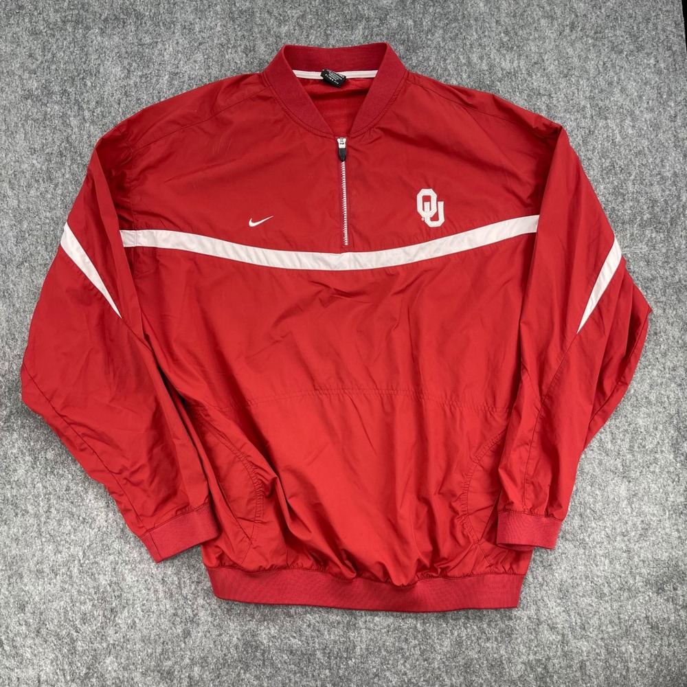 Vintage Oklahoma Sooners Mens 2XL Red 1/4 Zip Windbreaker Clima-FIT OU Nike Team